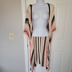NWT House of Harlow Revolve Cream Pink Black Knit Long Drape Shawl Wrap. One Sz